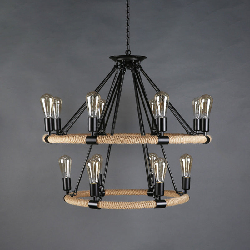 Industrial Hanging Lamp Kit Wheel Rope Pendant Lighting Fixtures for Bar