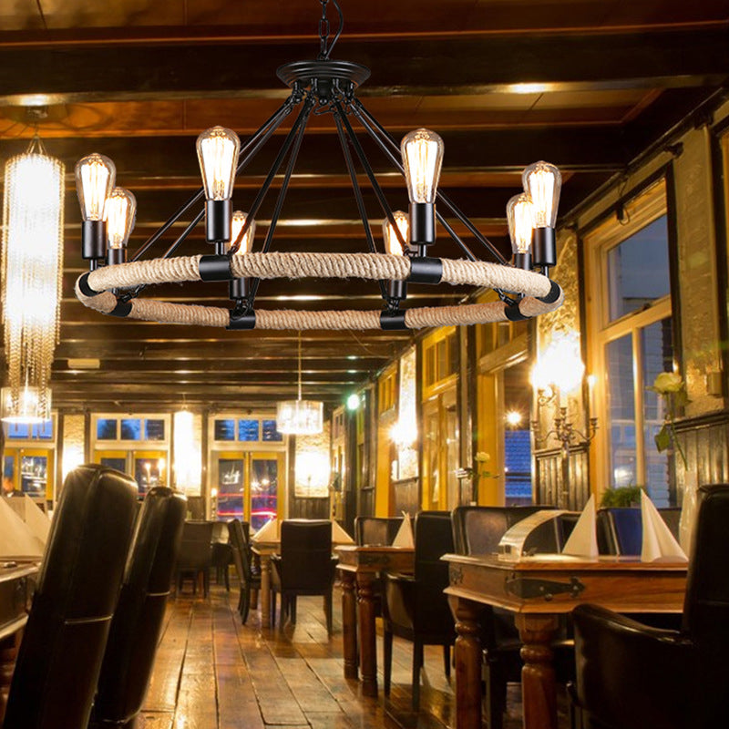 Industrial Hanging Lamp Kit Wheel Rope Pendant Lighting Fixtures for Bar