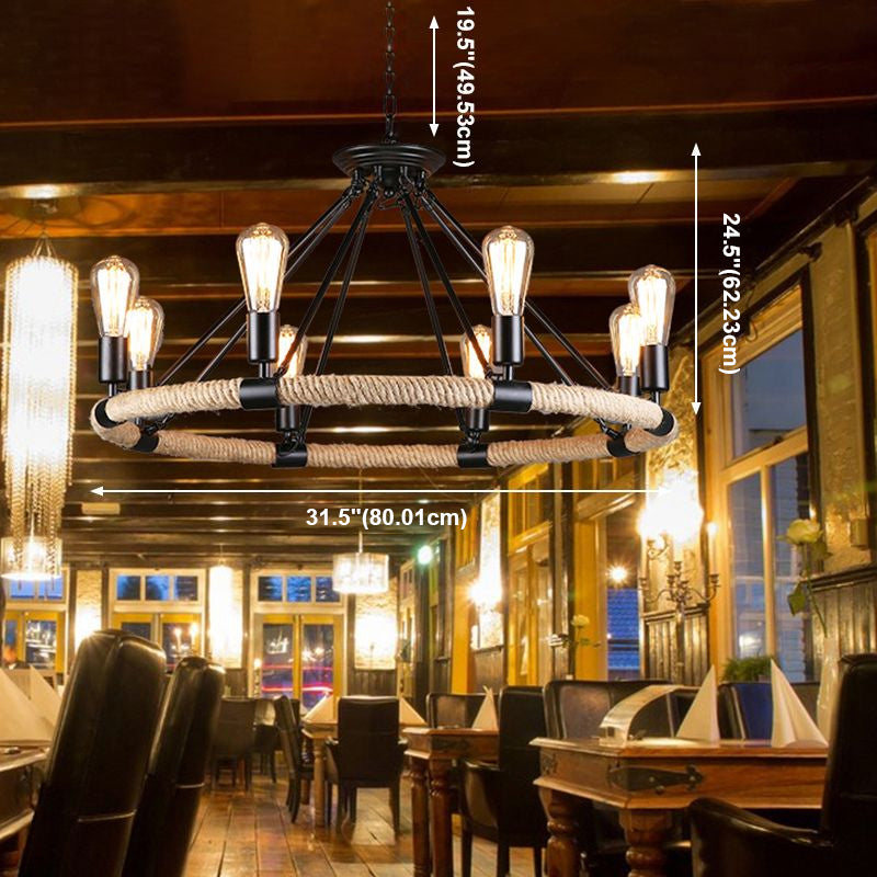 Industrial Hanging Lamp Kit Wheel Rope Pendant Lighting Fixtures for Bar