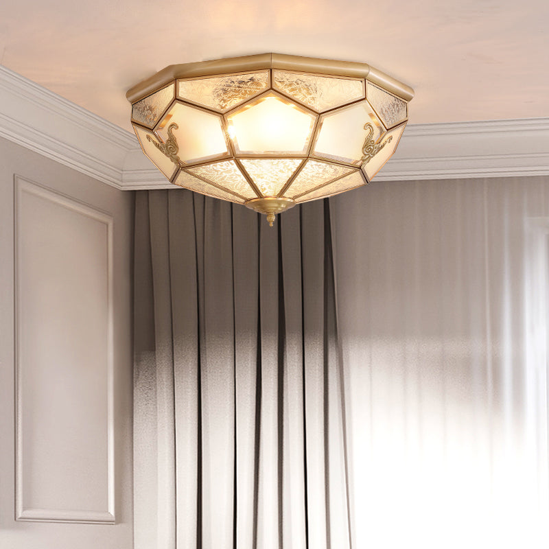 Glass Brass Flush Mount Light Bowl Shape Vintage Style Flush Mount Ceiling Light