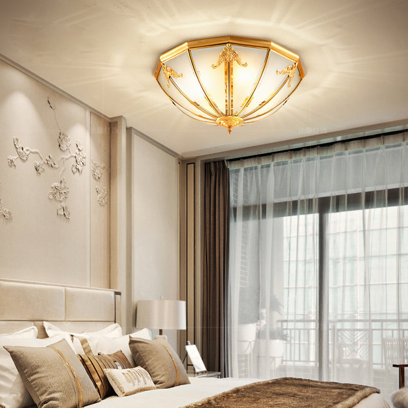 Glass Brass Flush Mount Light Bowl Shape Vintage Style Flush Mount Ceiling Light