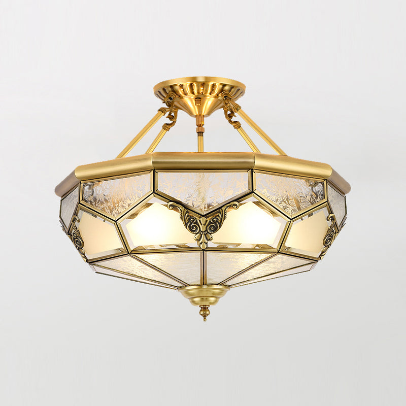 Glass Brass Flush Mount Light Bowl Shape Vintage Style Flush Mount Ceiling Light
