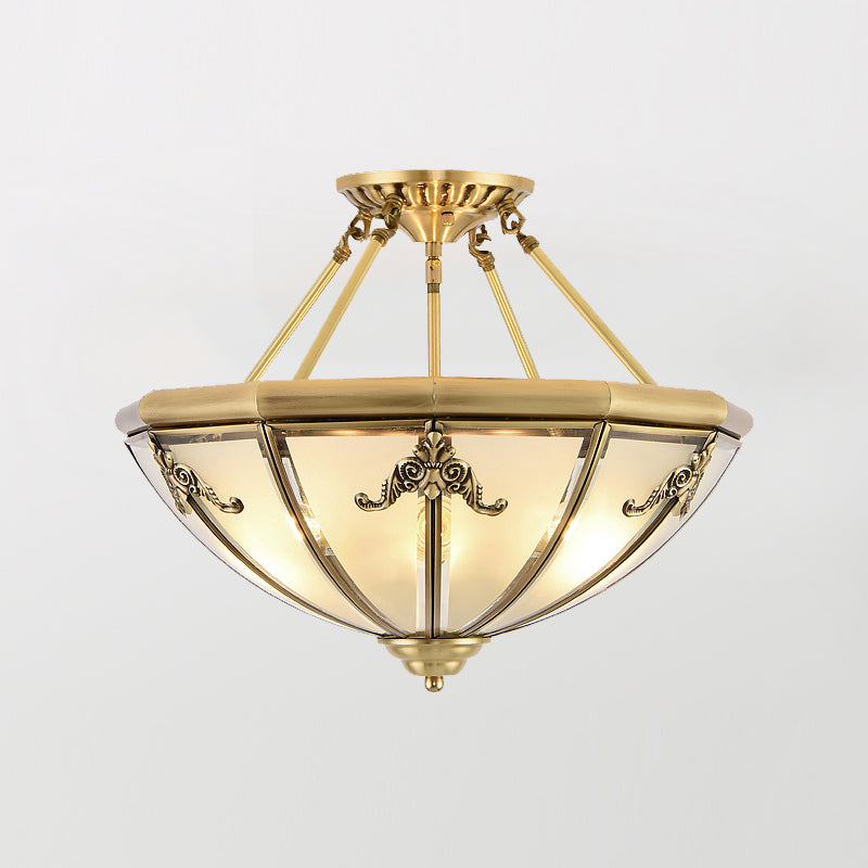 Glass Brass Flush Mount Light Bowl Shape Vintage Style Flush Mount Ceiling Light