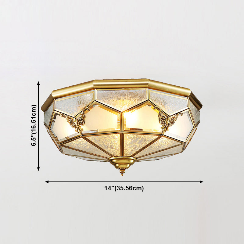 Glass Brass Flush Mount Light Bowl Shape Vintage Style Flush Mount Ceiling Light