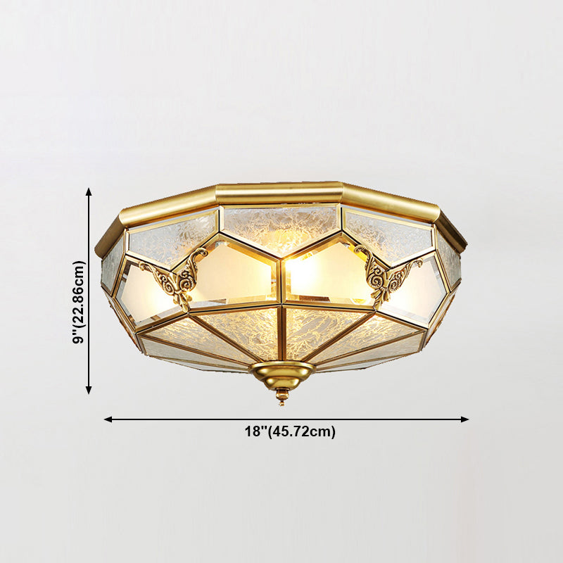 Glass Brass Flush Mount Light Bowl Shape Vintage Style Flush Mount Ceiling Light
