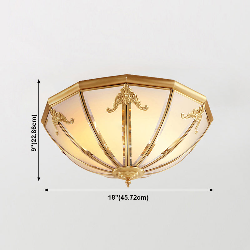 Glass Brass Flush Mount Light Bowl Shape Vintage Style Flush Mount Ceiling Light