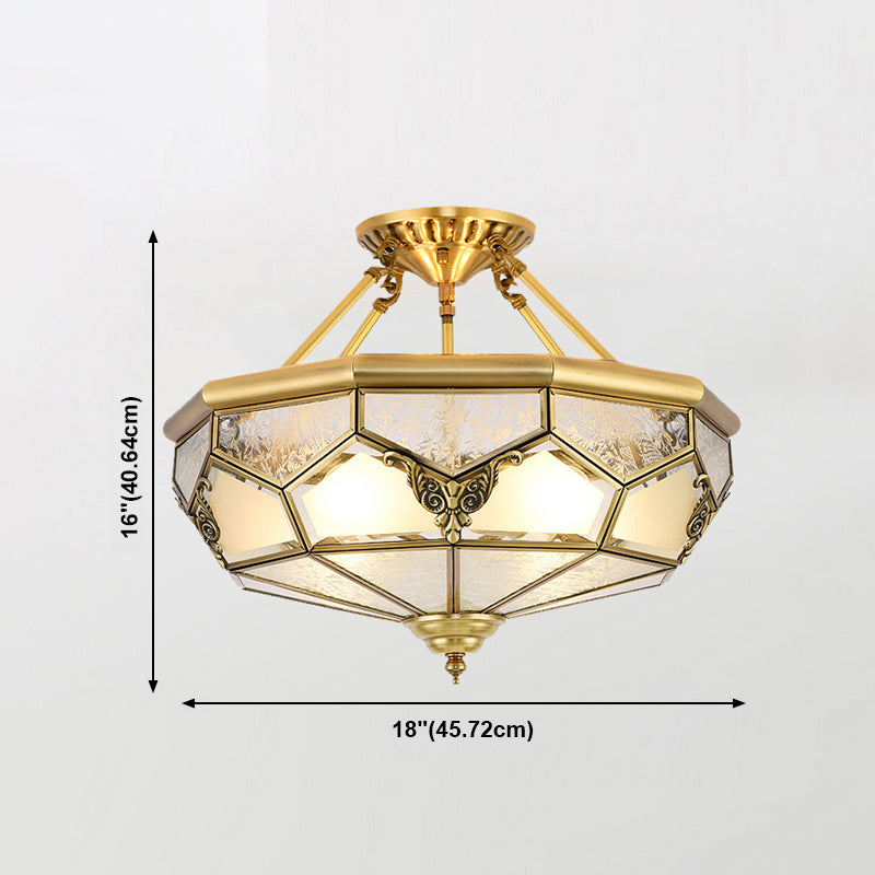 Glass Brass Flush Mount Light Bowl Shape Vintage Style Flush Mount Ceiling Light