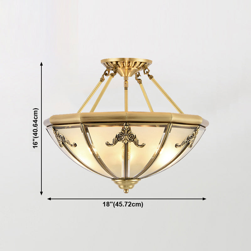Glass Brass Flush Mount Light Bowl Shape Vintage Style Flush Mount Ceiling Light