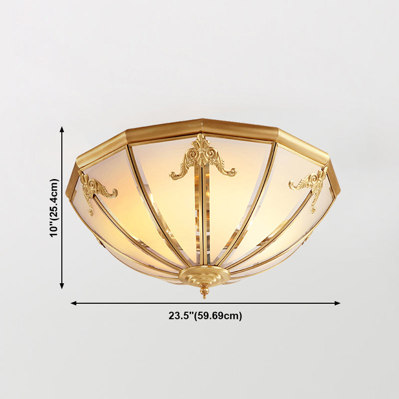 Glass Brass Flush Mount Light Bowl Shape Vintage Style Flush Mount Ceiling Light