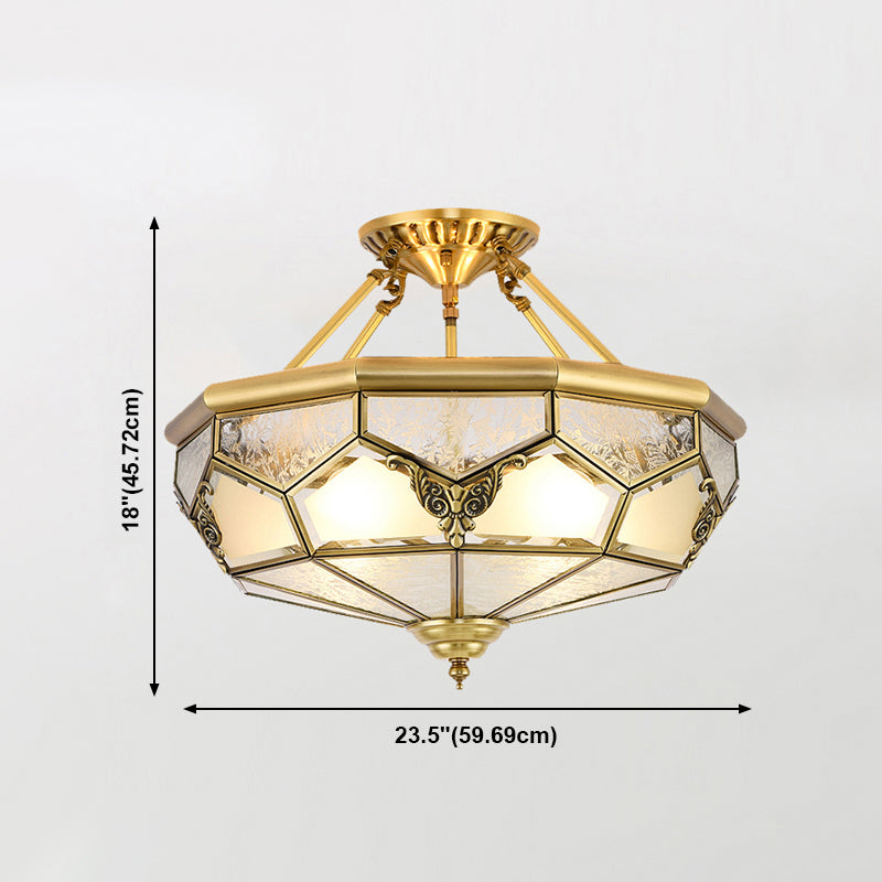 Glass Brass Flush Mount Light Bowl Shape Vintage Style Flush Mount Ceiling Light