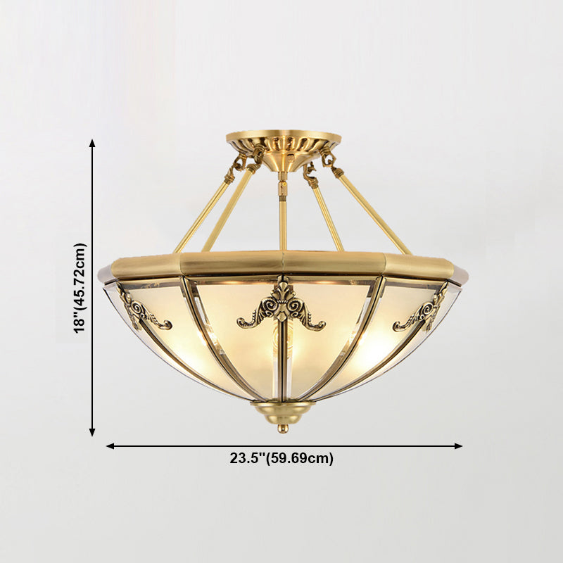 Glass Brass Flush Mount Light Bowl Shape Vintage Style Flush Mount Ceiling Light