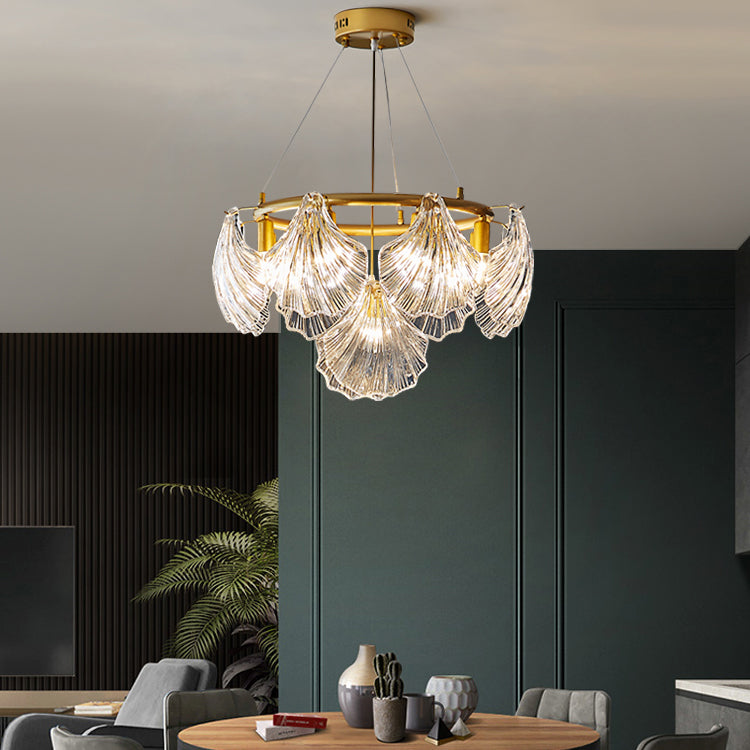 Modern Style Chandelier Lighting Fixtures Glass Metal Shell Shape Chandelier for Bedroom