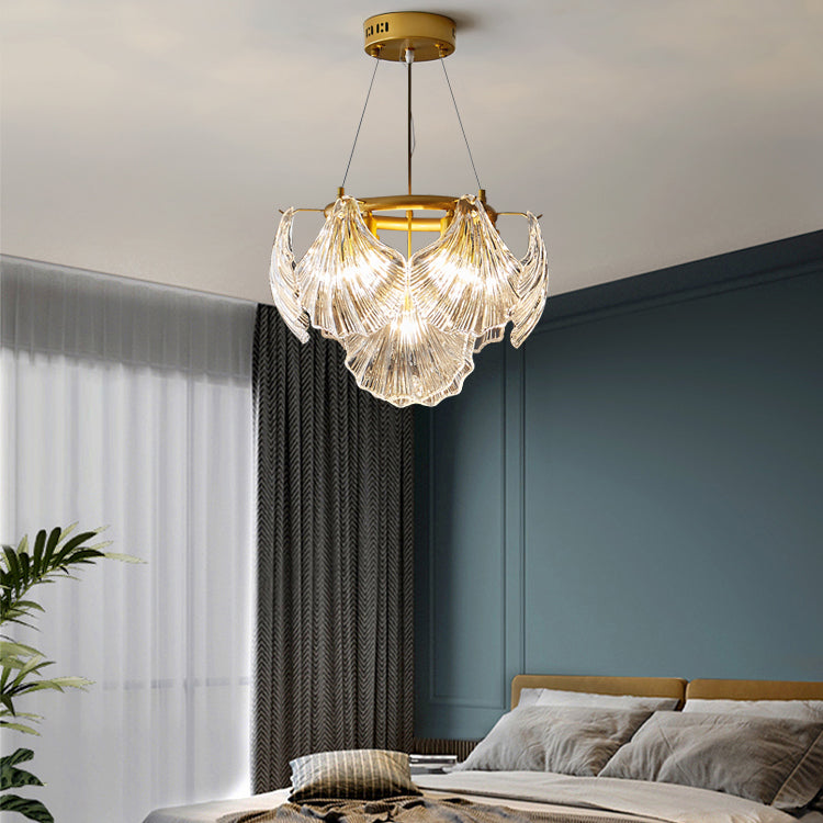 Modern Style Chandelier Lighting Fixtures Glass Metal Shell Shape Chandelier for Bedroom