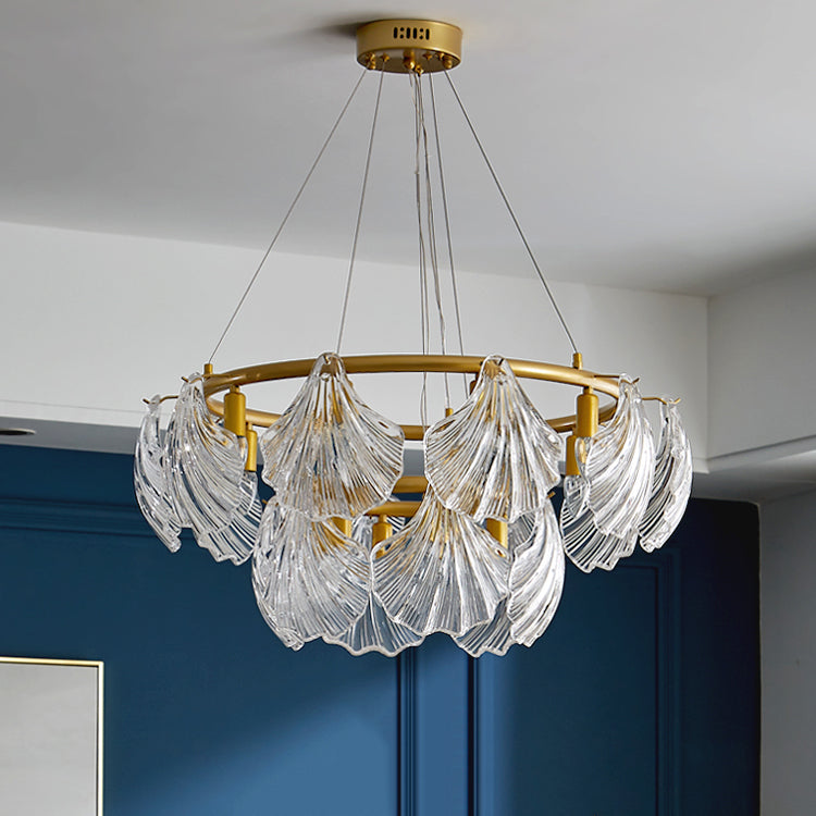 Modern Style Chandelier Lighting Fixtures Glass Metal Shell Shape Chandelier for Bedroom