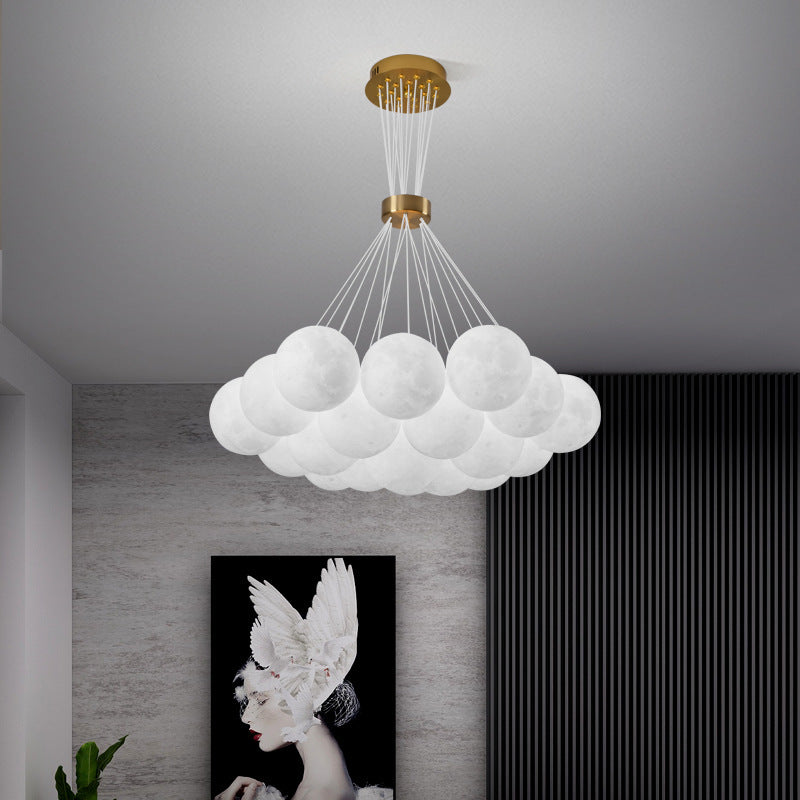 White Plastic Shade Chandelier Lighting Fixture Simple Pendant Light for Living Room