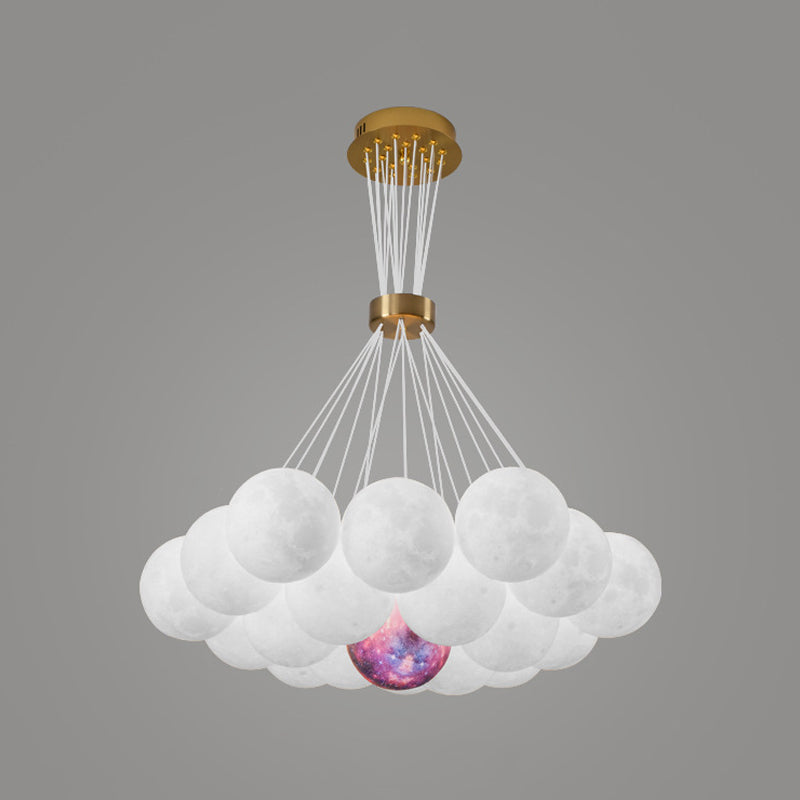 White Plastic Shade Chandelier Lighting Fixture Simple Pendant Light for Living Room