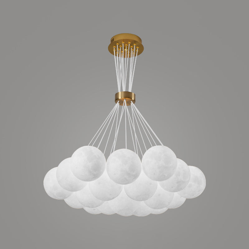 White Plastic Shade Chandelier Lighting Fixture Simple Pendant Light for Living Room