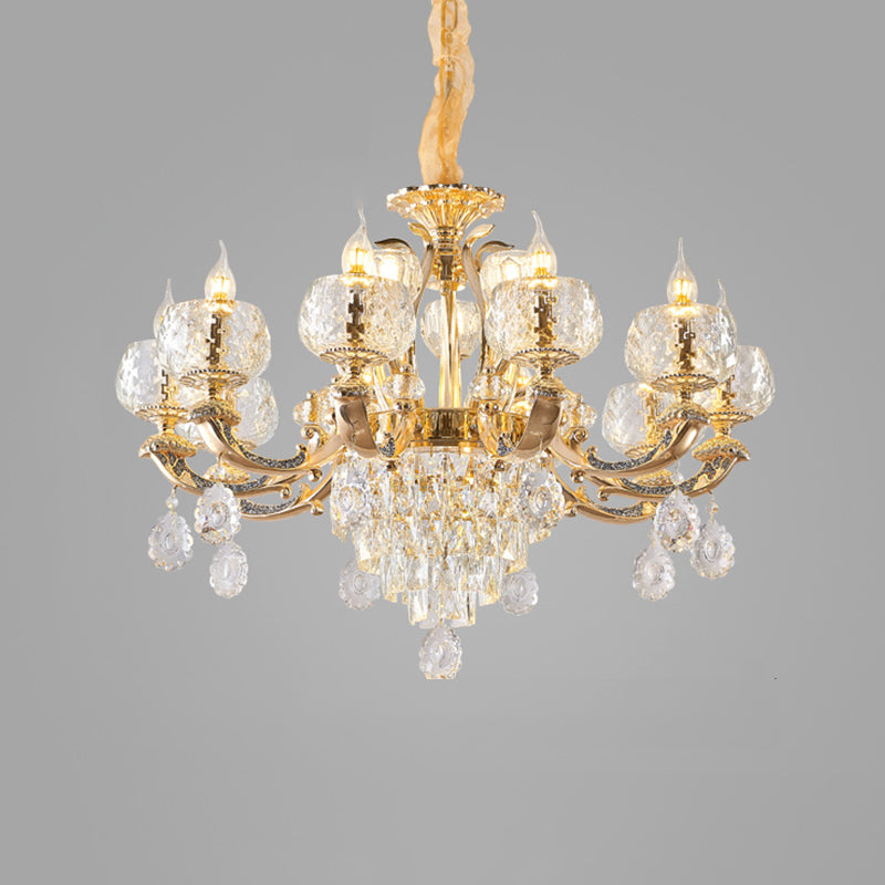 Nordic Style Chandelier Light Gold Living Room Pendant Light with Crystal Drop
