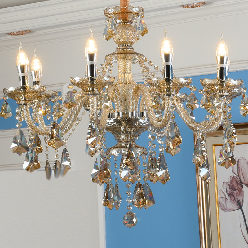 Candlestick Chandelier Light Fixture Crystal Glass Hanging Lamp for Living Room