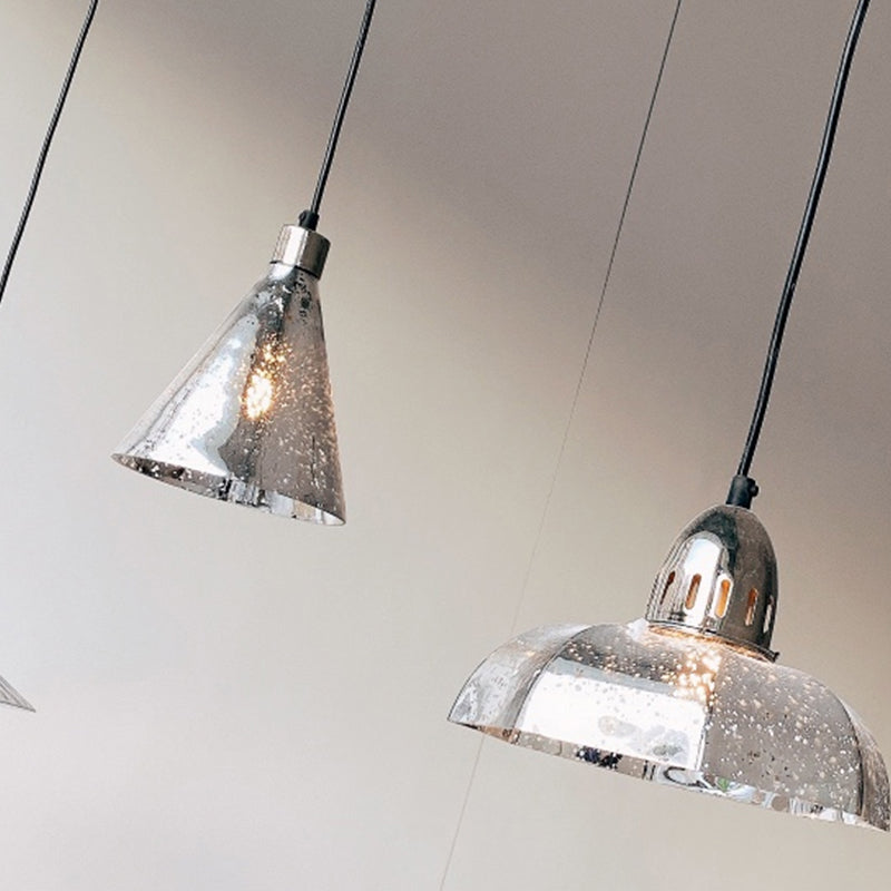 1-Light Pendant Industrial Style Geometric Silver Mercury Glass Hanging Light for Cafe