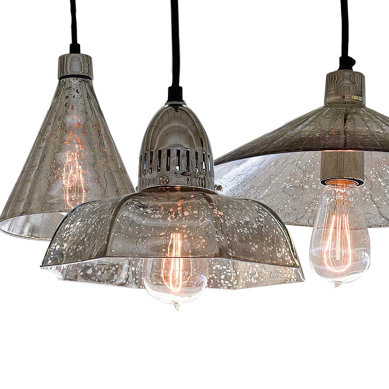 1-Light Pendant Industrial Style Geometric Silver Mercury Glass Hanging Light for Cafe