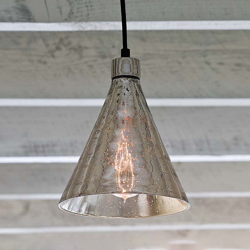 1-Light Pendant Industrial Style Geometric Silver Mercury Glass Hanging Light for Cafe