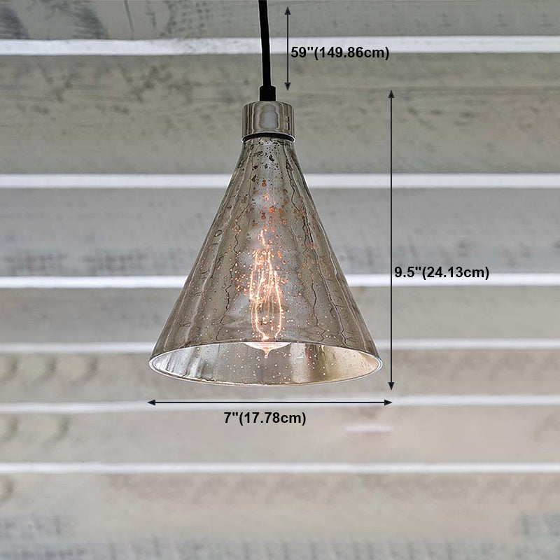 1-Light Pendant Industrial Style Geometric Silver Mercury Glass Hanging Light for Cafe