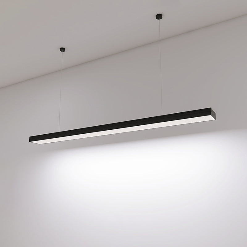 Black Aluminum Island Light Fixture Modern 1-Light Office Hanging Lamp with Plastic Shade