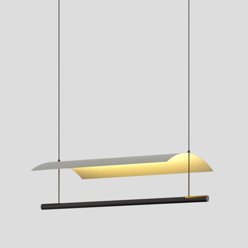 White Metal Island Light Fixture Modern 1-Light Geometry Restaurant LED Hanging Lamp