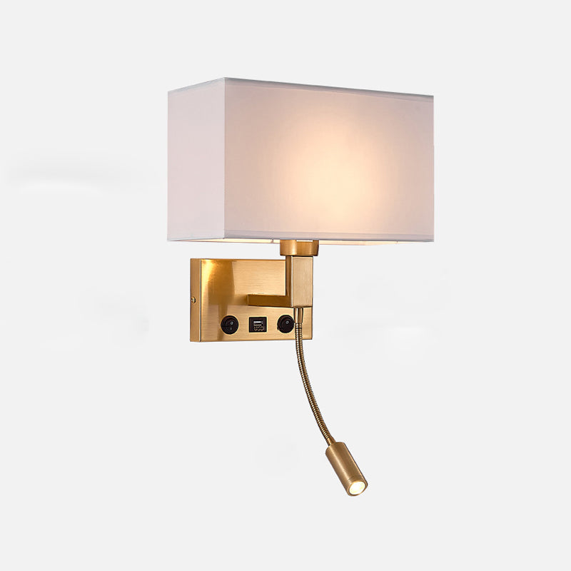 Modernes Metall -Lesen Wandleuchten Quader 2 Lichter Wandleuchte mit natürlicher Sackleinen