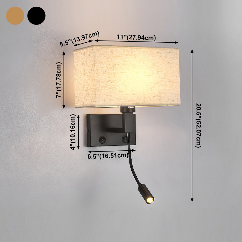 Modernes Metall -Lesen Wandleuchten Quader 2 Lichter Wandleuchte mit natürlicher Sackleinen
