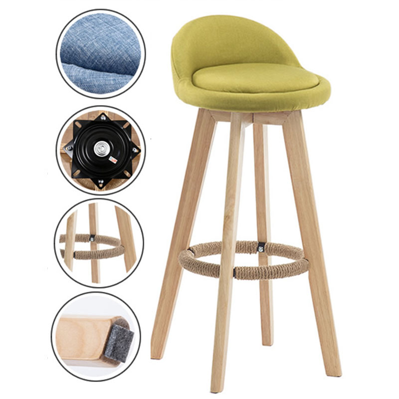 Modern Rotatable Backrest Counter Stool Wood Cafe Bar Stool with Pedal and Cushion