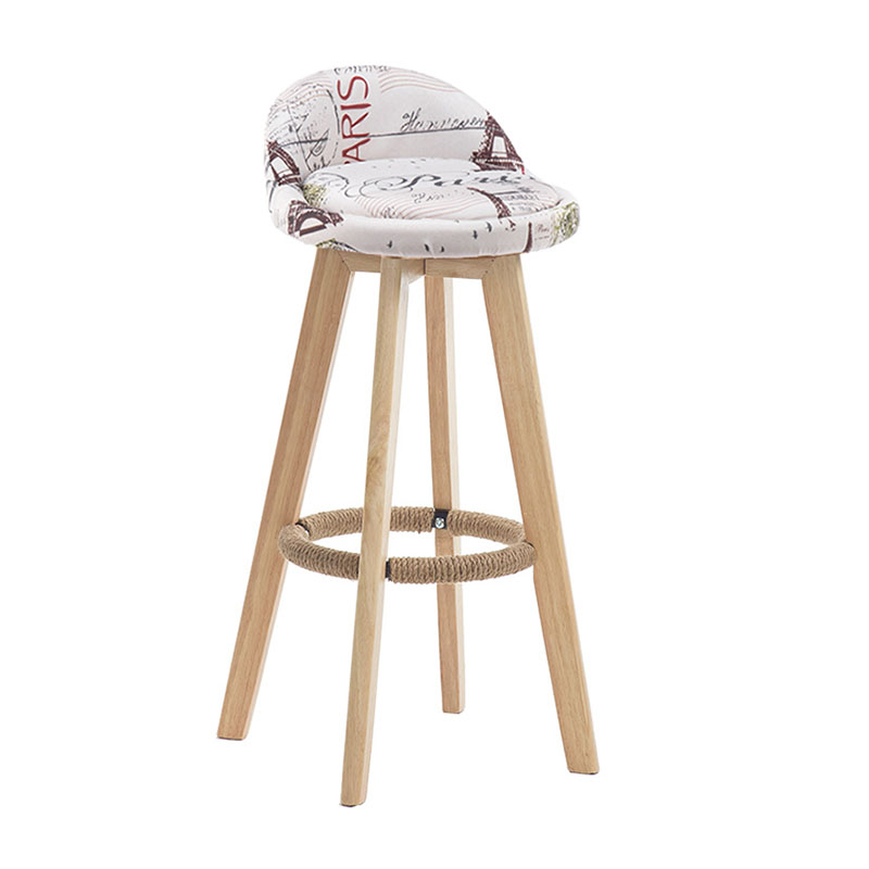 Modern Rotatable Backrest Counter Stool Wood Cafe Bar Stool with Pedal and Cushion
