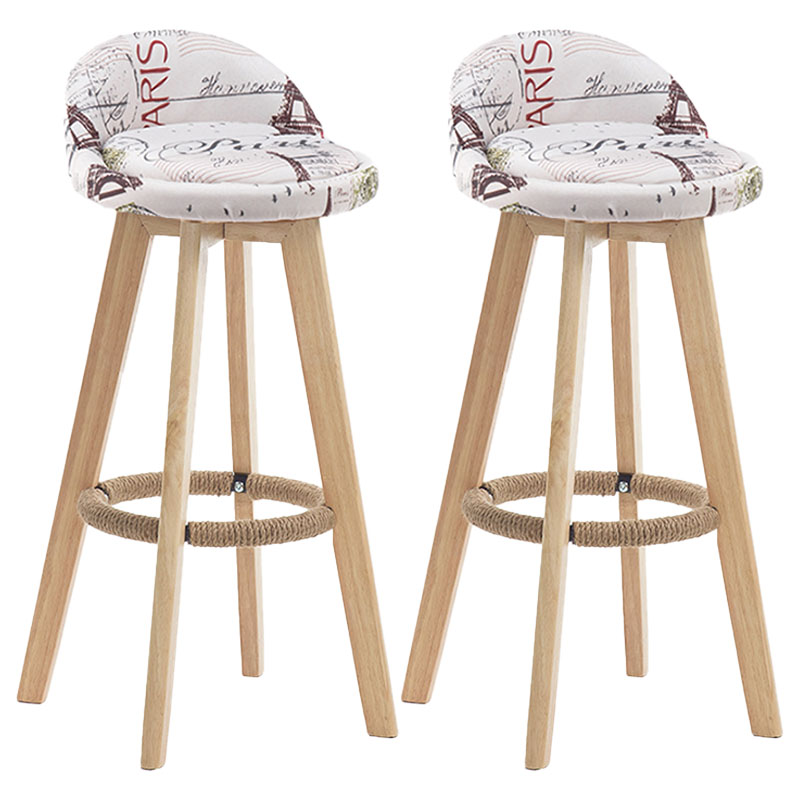 Modern Rotatable Backrest Counter Stool Wood Cafe Bar Stool with Pedal and Cushion
