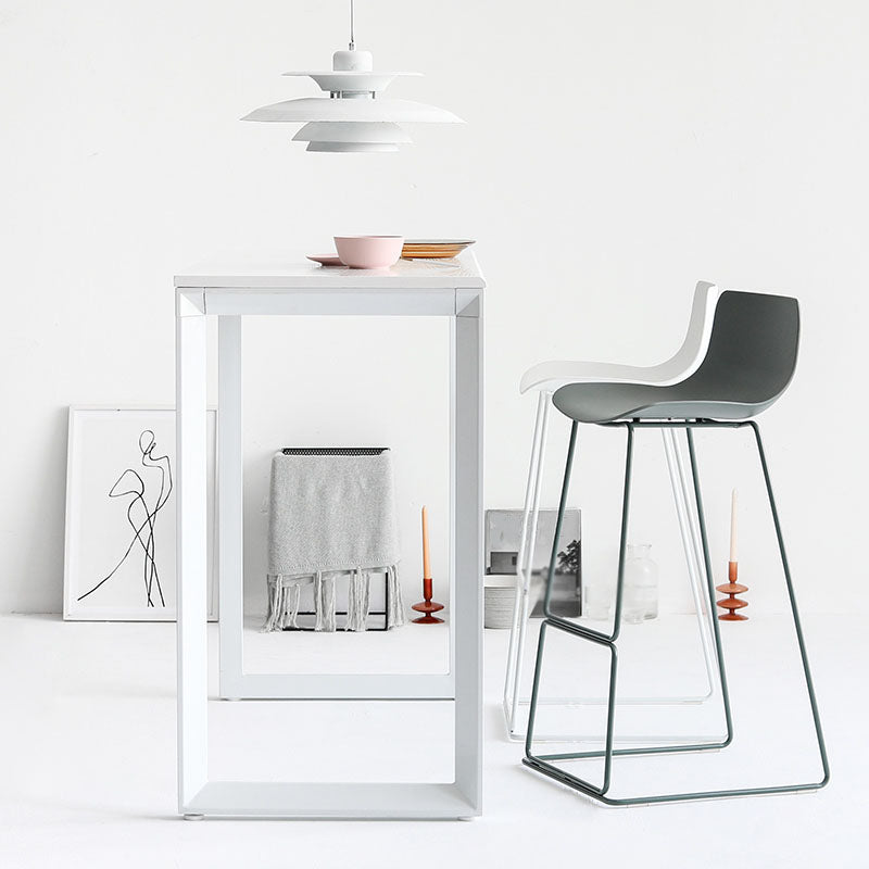 Modern Armless Backrest Counter Stool Steel Kitchen Bar Stool with Plastic Seat and Pedal