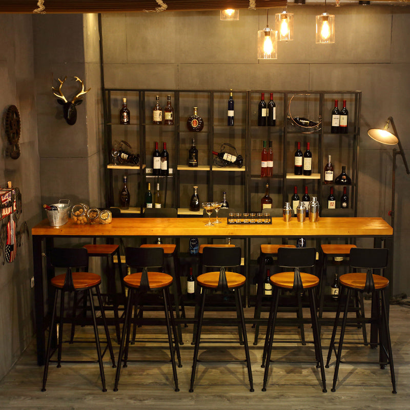 Brown Modern Style Bar Table in Metal and Wood Indoor Bar Counter