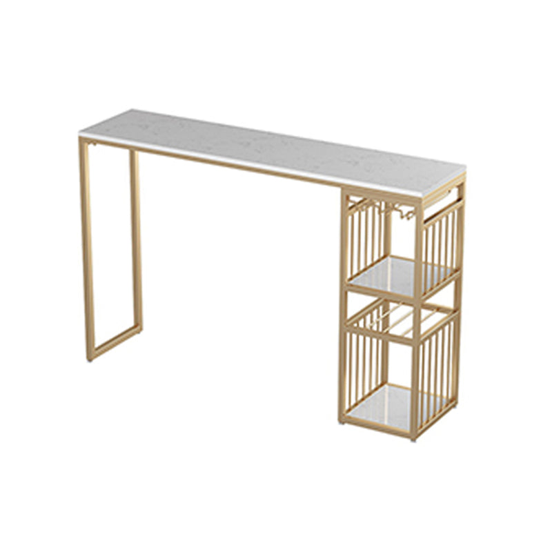 Glam White Marble Bar Table with Rectangle Table Top Gold Sled Table - 42" H