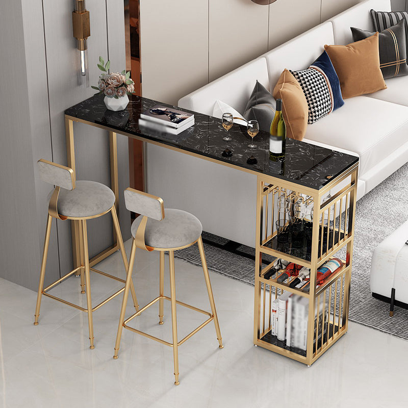 Glam White Marble Bar Table with Rectangle Table Top Gold Sled Table - 42" H