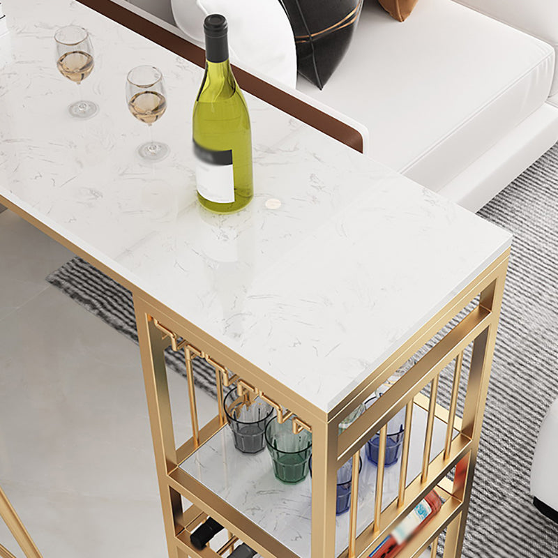 Glam White Marble Bar Table with Rectangle Table Top Gold Sled Table - 42" H