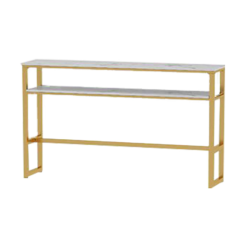 Glam White Marble Pub Table with Rectangle Table Top Gold Trestle Table - 42" H