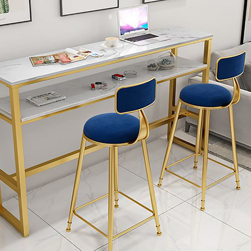 Glam White Marble Pub Table with Rectangle Table Top Gold Trestle Table - 42" H