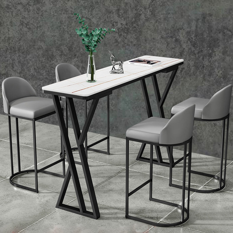 Glam White Marble Pub Table with Rectangle Table Top Trestle Table - 42" H