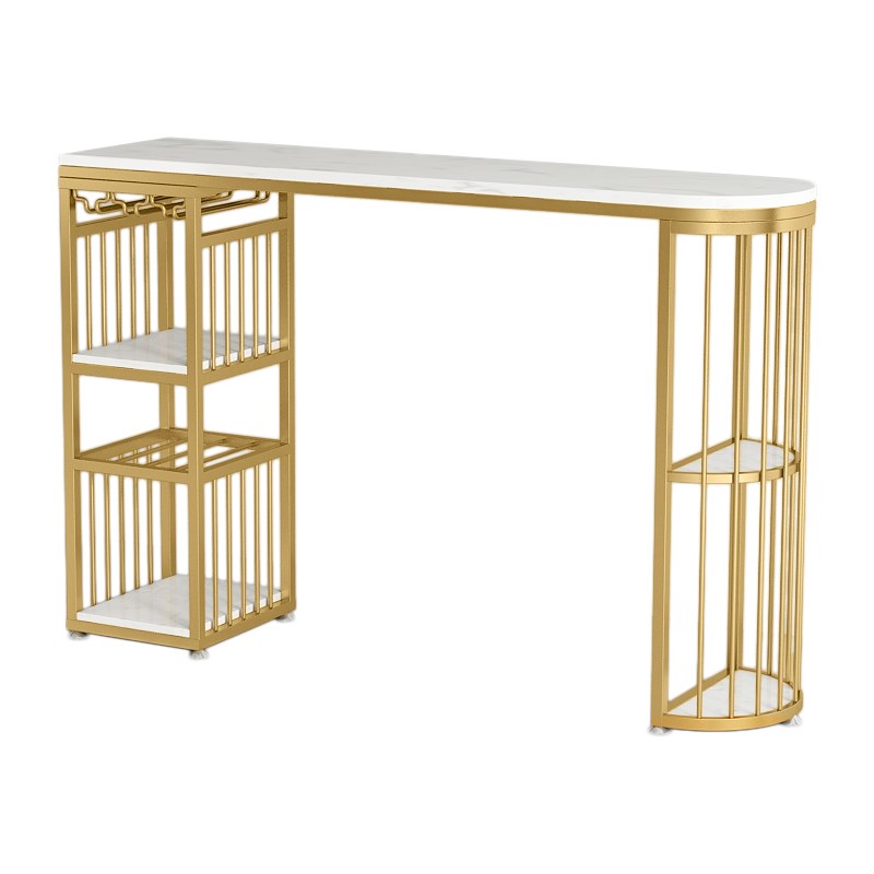 Glam White Marble Bar Table with Specialty Table Top Double Pedestal Table - 42" H