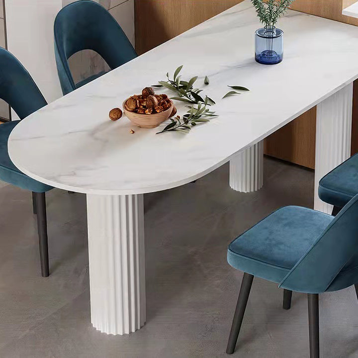 Oval Shape 3 Legs Modern Dining Table White Tone Fixed Table for Dining Room