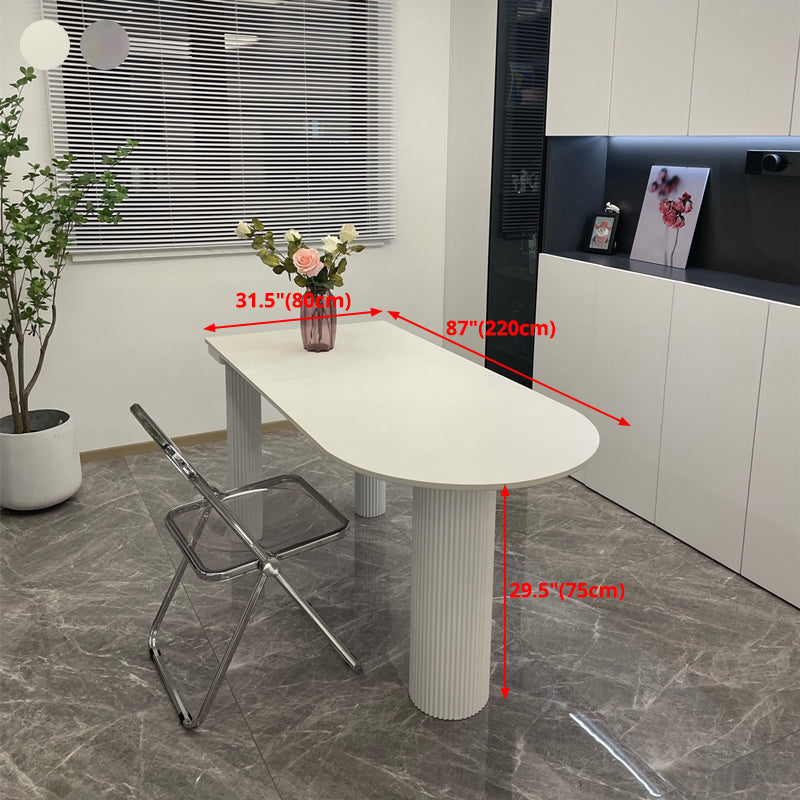Oval Shape 3 Legs Modern Dining Table White Tone Fixed Table for Dining Room