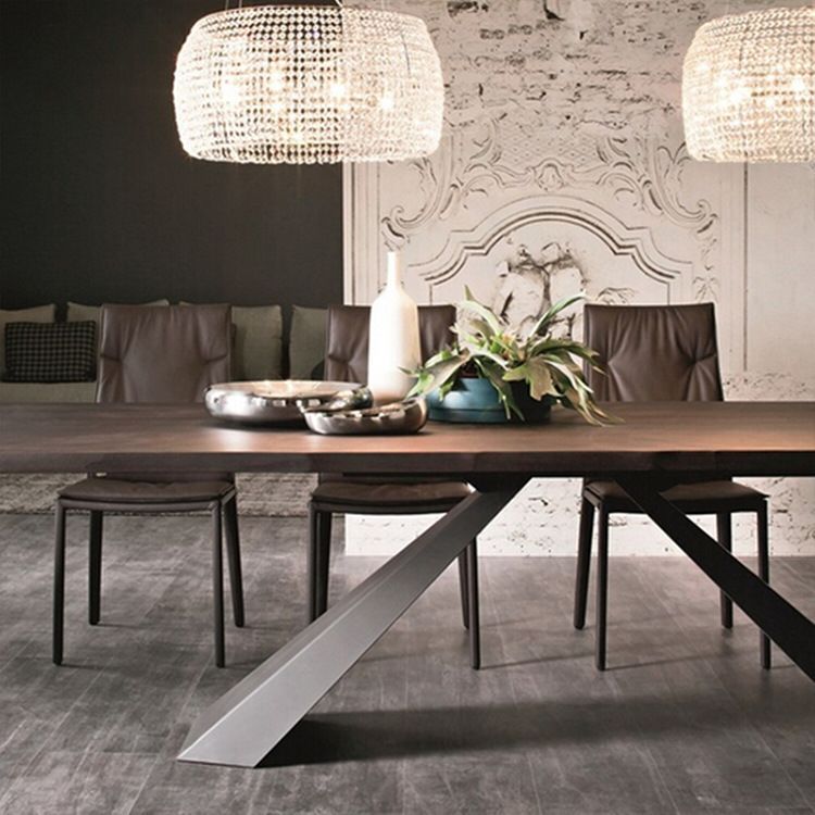 Solid Wood Top Dining Table Black Pedestal Base Dining Table