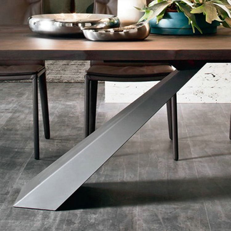 Solid Wood Top Dining Table Black Pedestal Base Dining Table