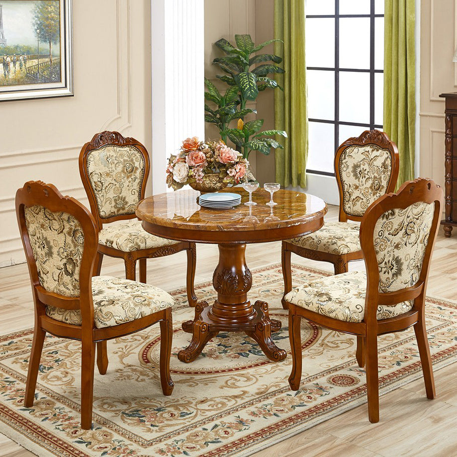 Round 4 Legs Victorian Style Dining Table Sintered Stone Fixed Table for Kitchen