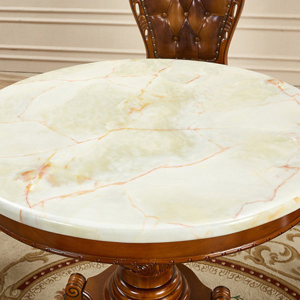 Round 4 Legs Victorian Style Dining Table Sintered Stone Fixed Table for Kitchen