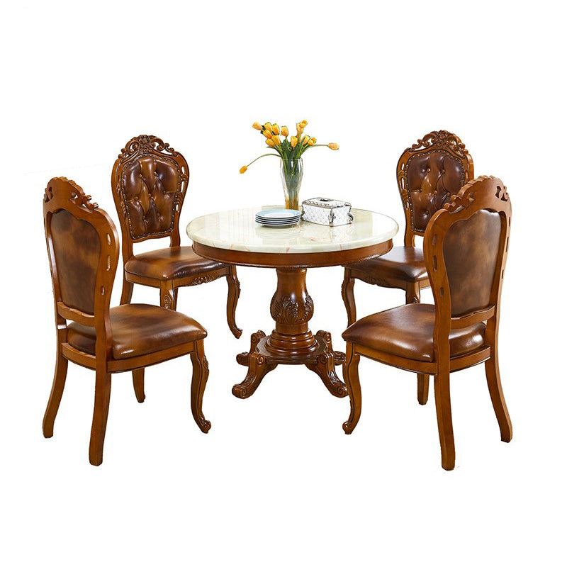 Round 4 Legs Victorian Style Dining Table Sintered Stone Fixed Table for Kitchen